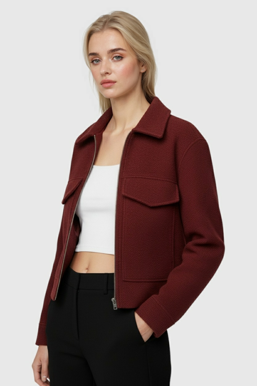 Women's Wine Red Zip Jacket