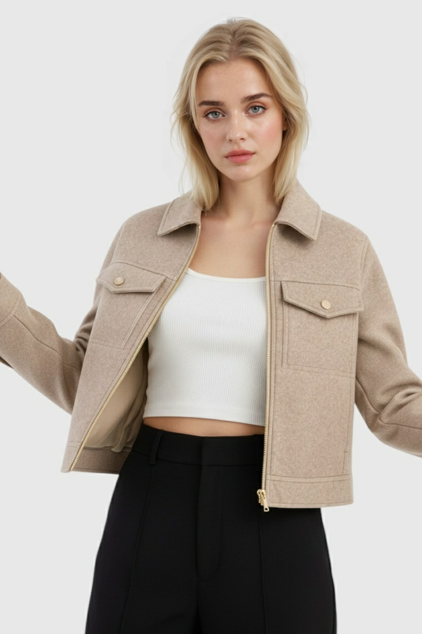 Women's Soft Zip Jacket - Beige