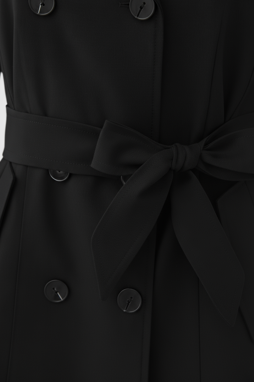 Women's Black Half-Length Trench Coat
