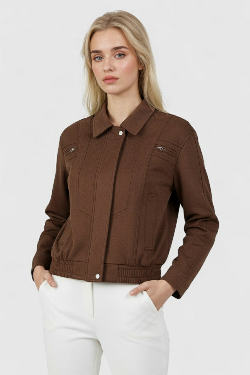 Dark Brown Bomber Jacket for Women