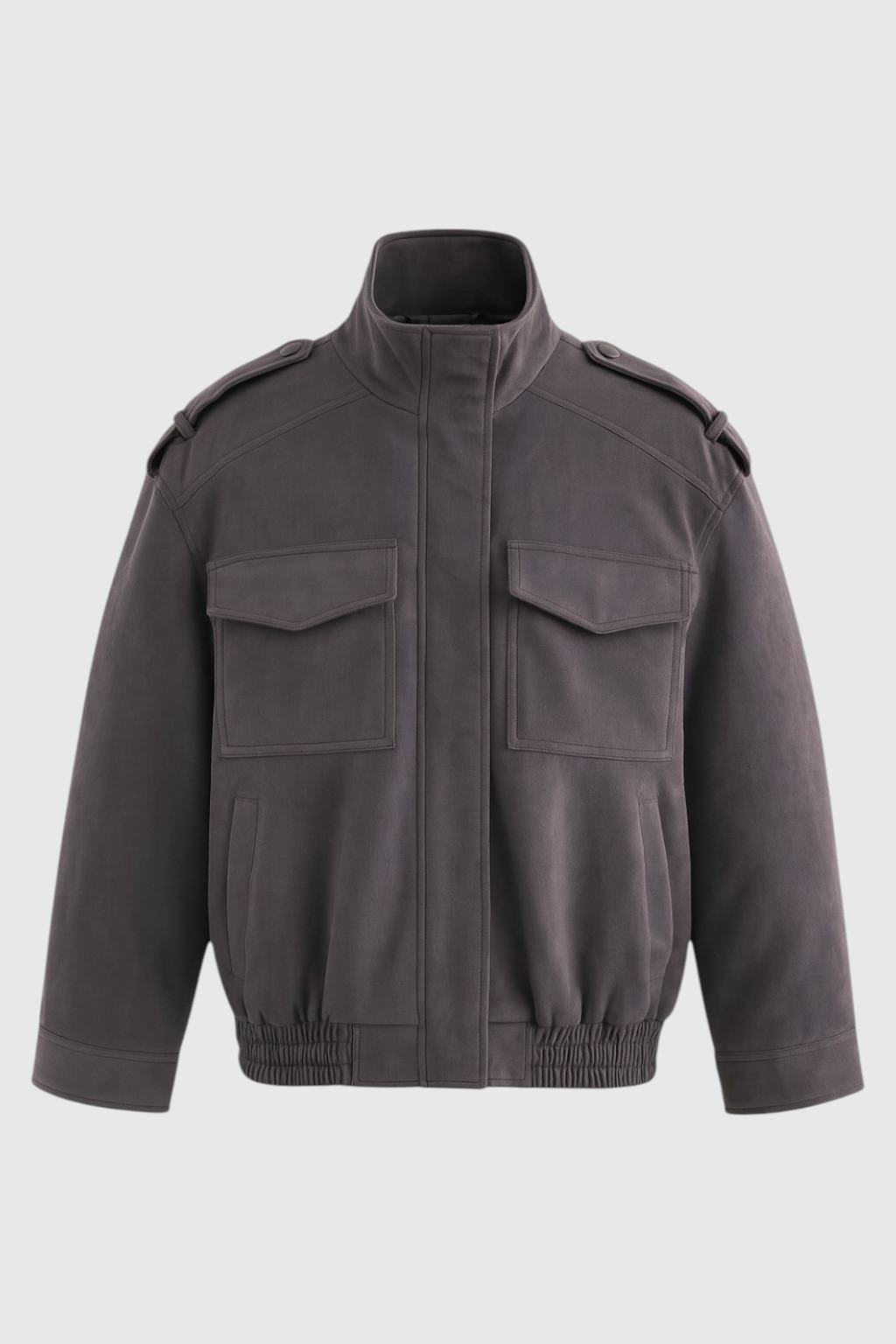 Dark Gray Bomber Jacket with Stand-Up Collar