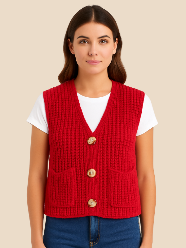 Delilah | Cozy Button-Down Knit Vest Casual Cotton-Blend