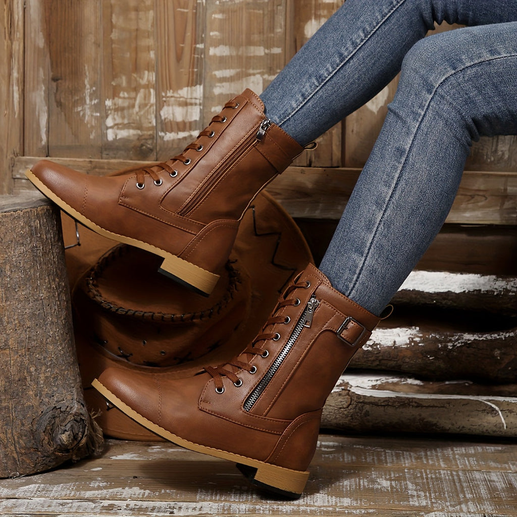 Ankle Boots - Faux Leather Upper & Double Zip Convenience