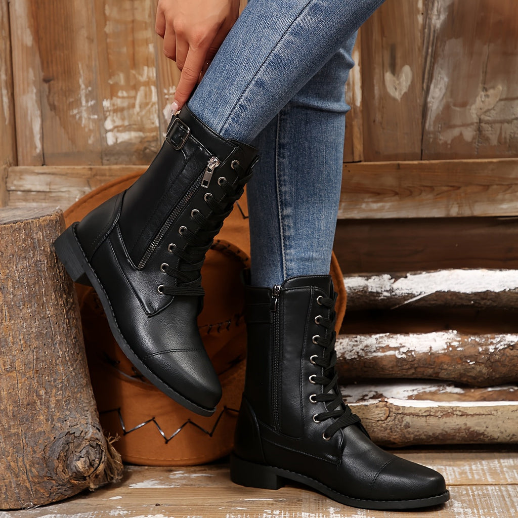 Ankle Boots - Faux Leather Upper & Double Zip Convenience