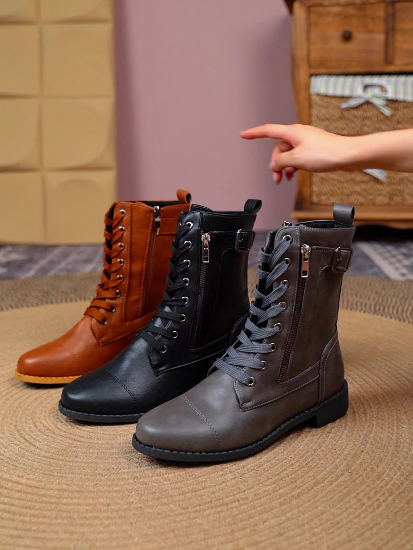 Ankle Boots - Faux Leather Upper & Double Zip Convenience