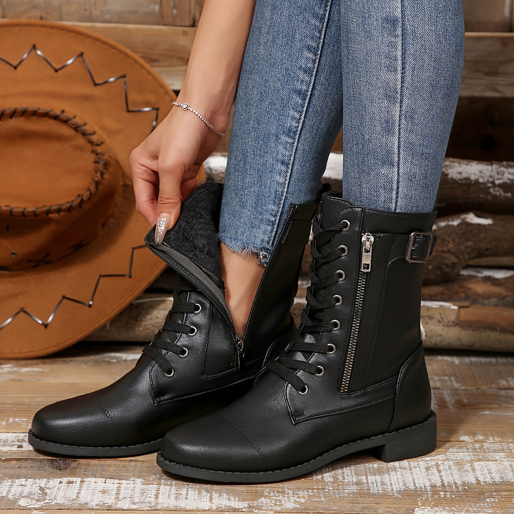 Ankle Boots - Faux Leather Upper & Double Zip Convenience
