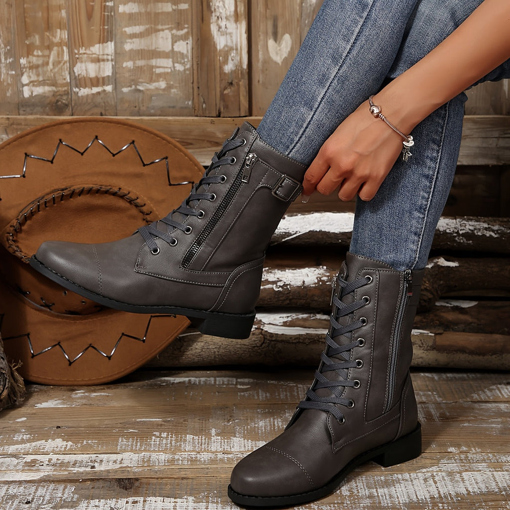 Ankle Boots - Faux Leather Upper & Double Zip Convenience