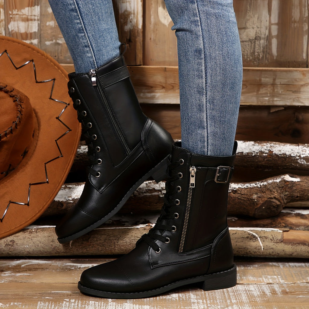 Ankle Boots - Faux Leather Upper & Double Zip Convenience