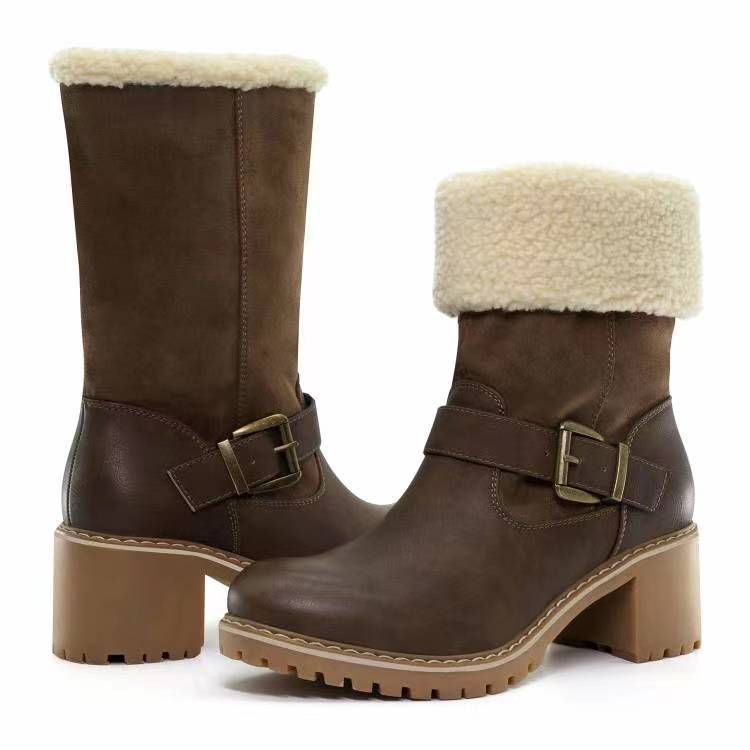 Ankle Boots - Round Toe & Adjustable Buckle Chunky Heel