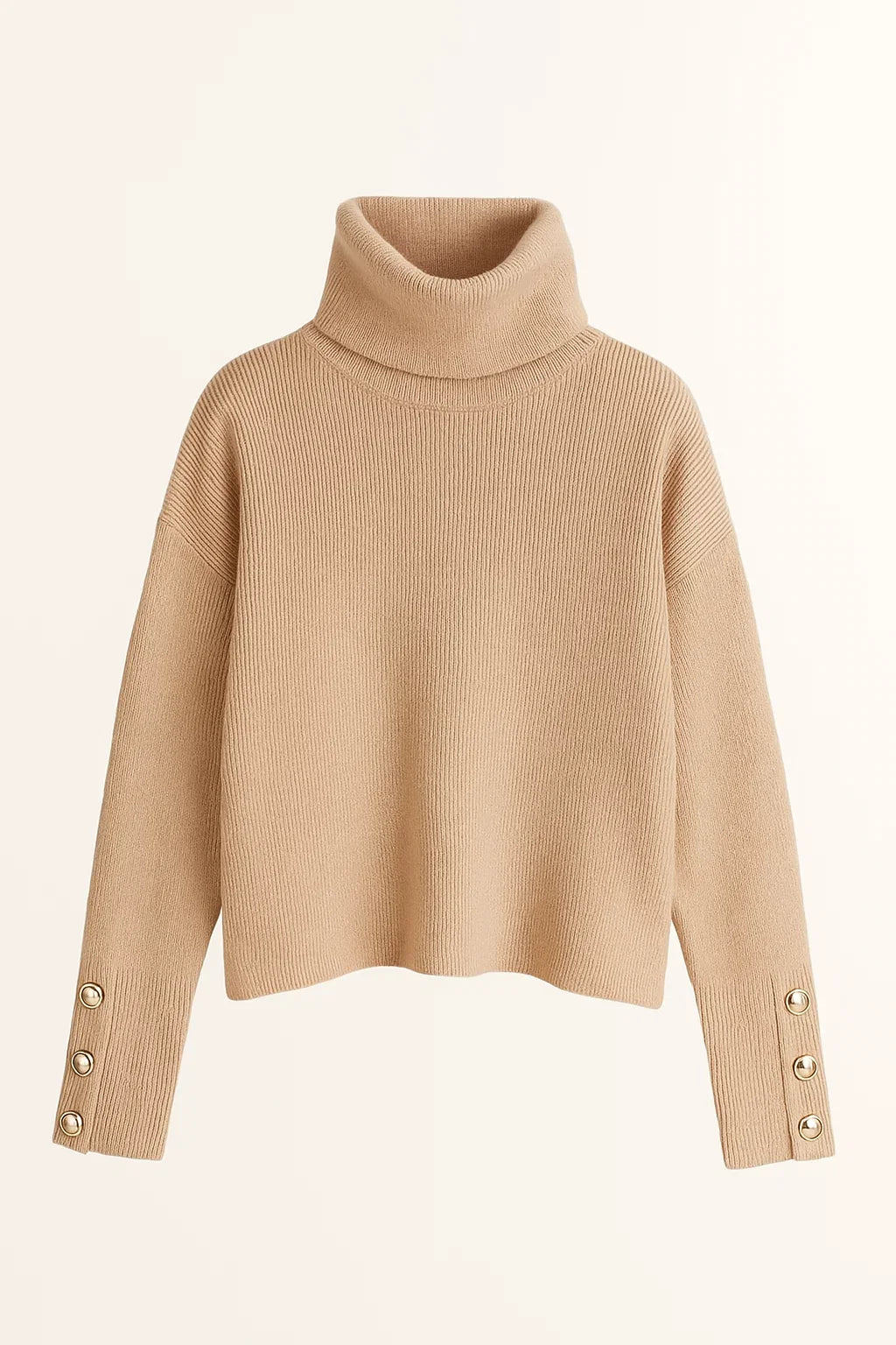 Knitted Sweater – Turtleneck & Button Detail Sleeves