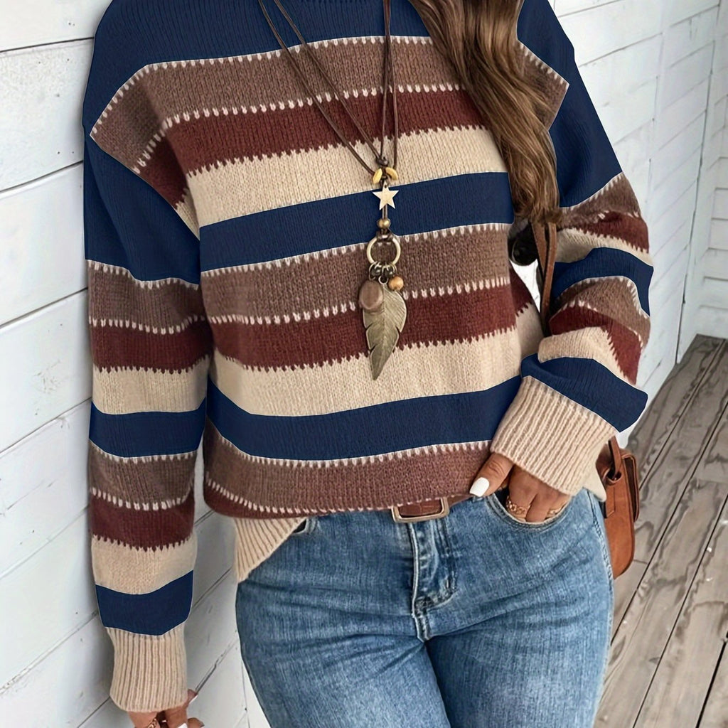 Knitted Sweater - Round Neck and Long Sleeves & Loose Fit