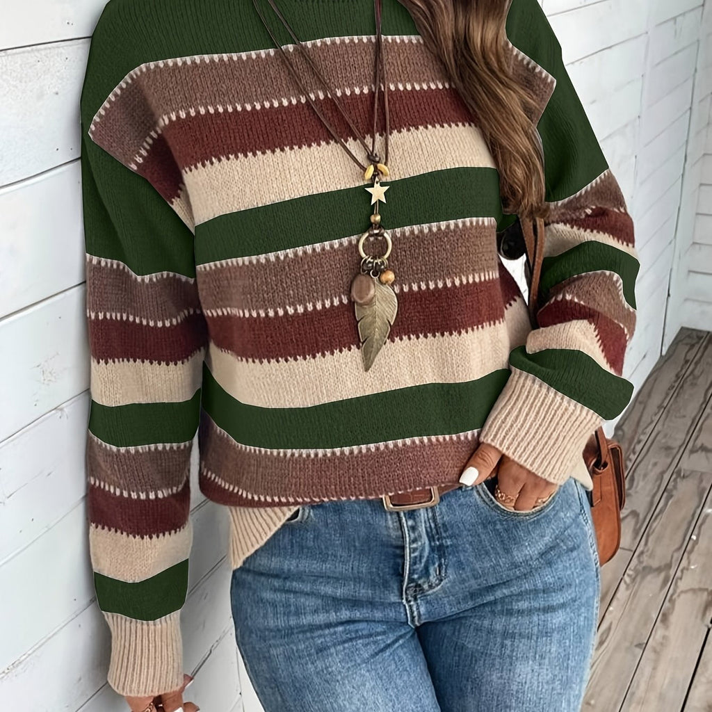 Knitted Sweater - Round Neck and Long Sleeves & Loose Fit