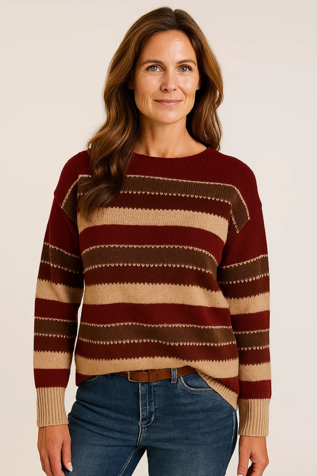 Knitted Sweater - Round Neck and Long Sleeves & Loose Fit