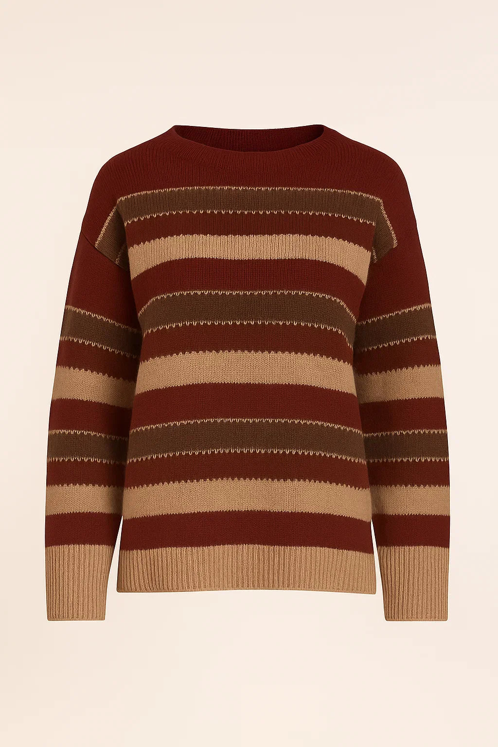 Knitted Sweater - Round Neck and Long Sleeves & Loose Fit