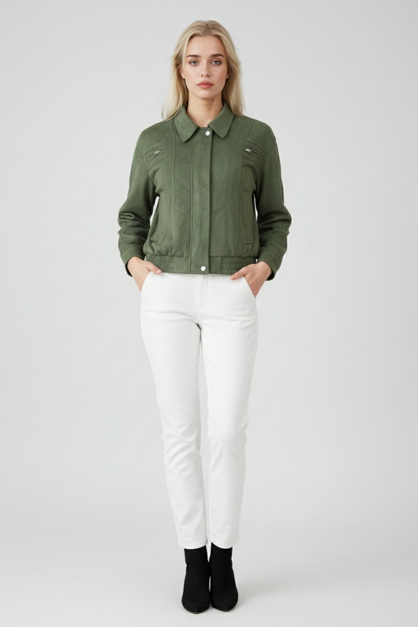 Green Bomber Jacket for Women