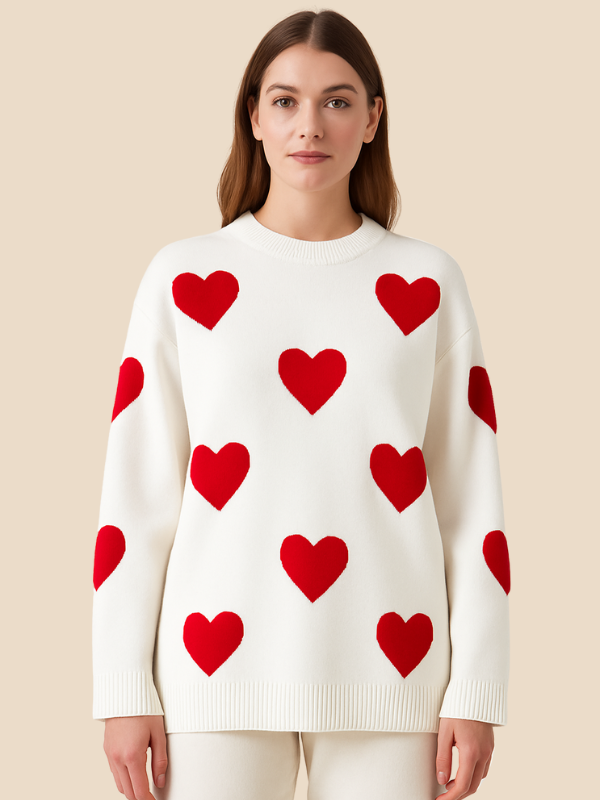 Sarah | Heart Print Knit Sweater for Women