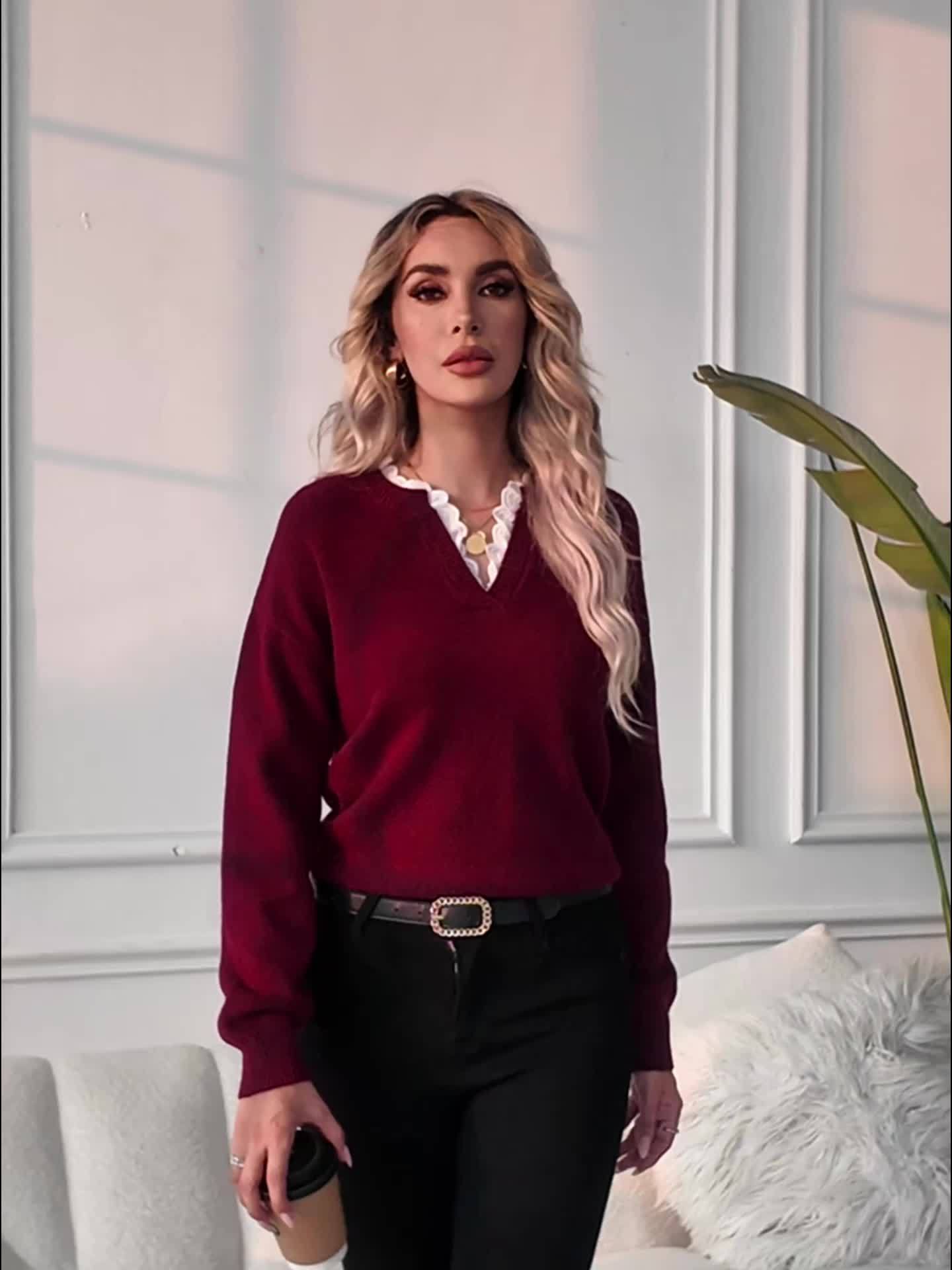 Cotton Blend Sweater – Lace Insert and Loose Shape for Movement