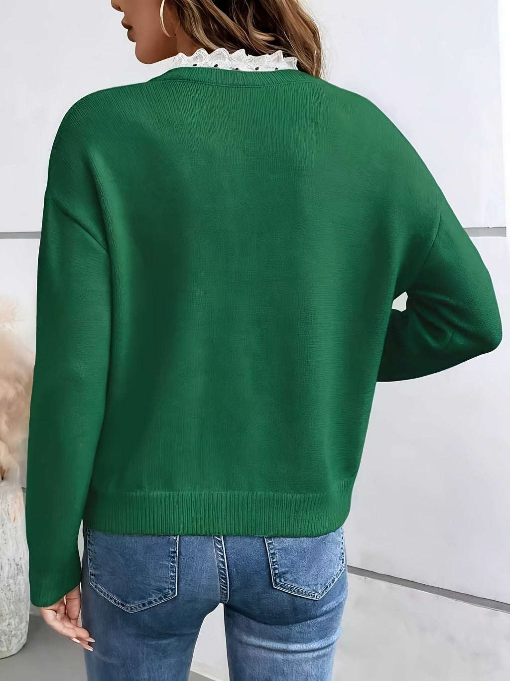 Cotton Blend Sweater – Lace Insert and Loose Shape for Movement