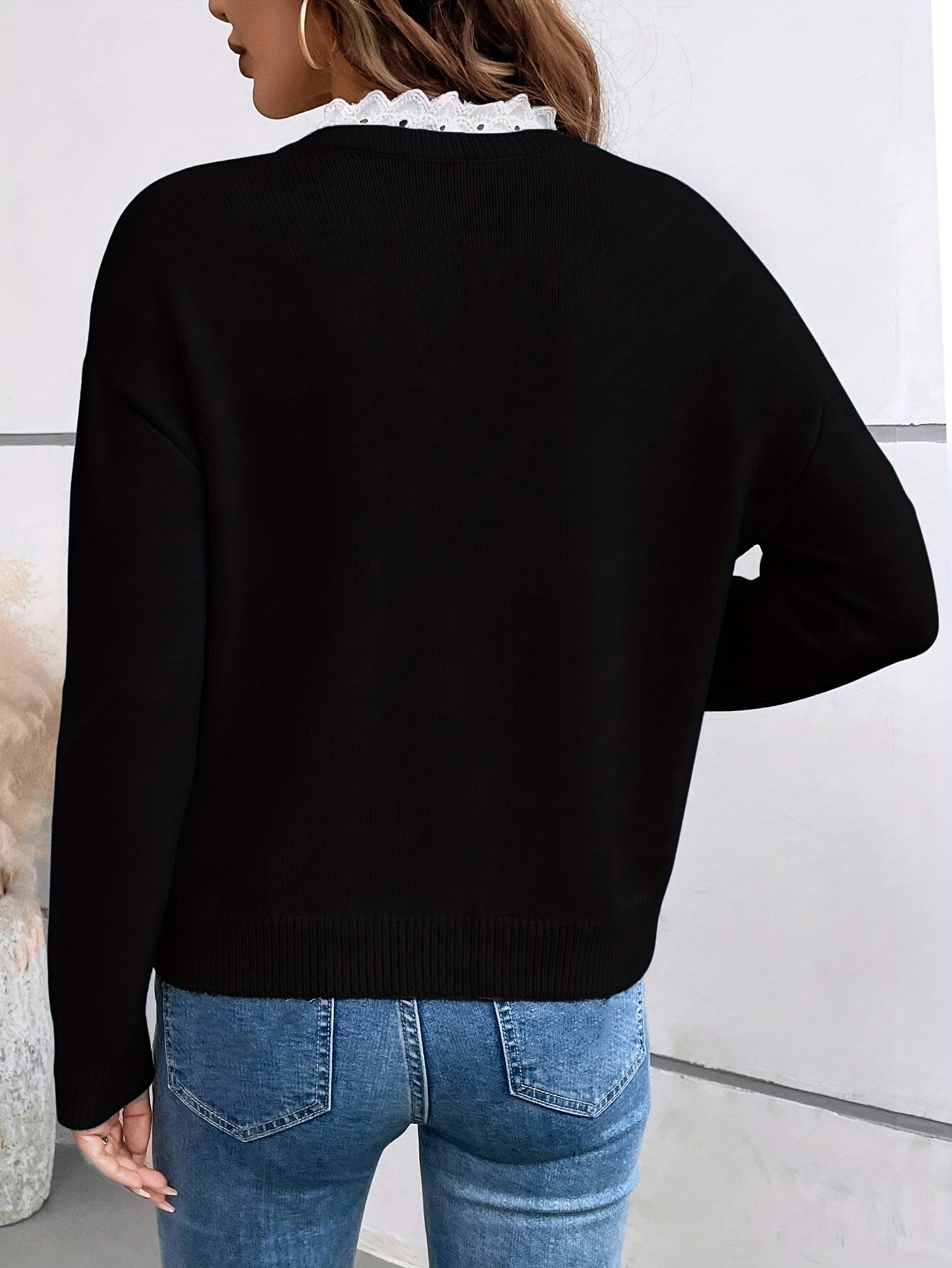 Cotton Blend Sweater – Lace Insert and Loose Shape for Movement