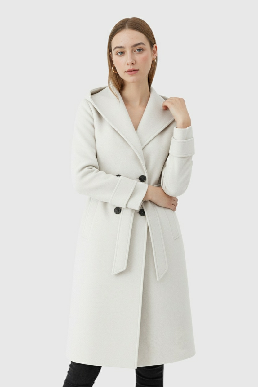 Long Beige Hooded Coat