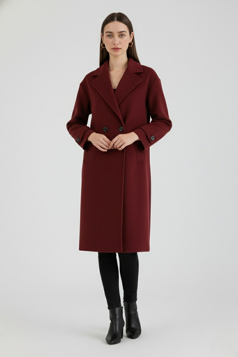 Long Burgundy Coat for Women