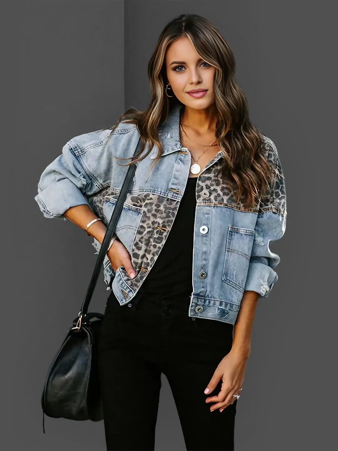 Sheena | Leopard Denim Jacket for Women