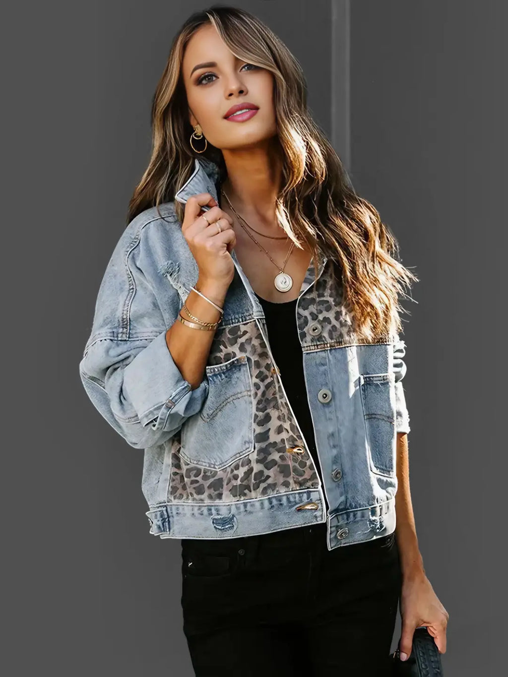Sheena | Leopard Denim Jacket for Women