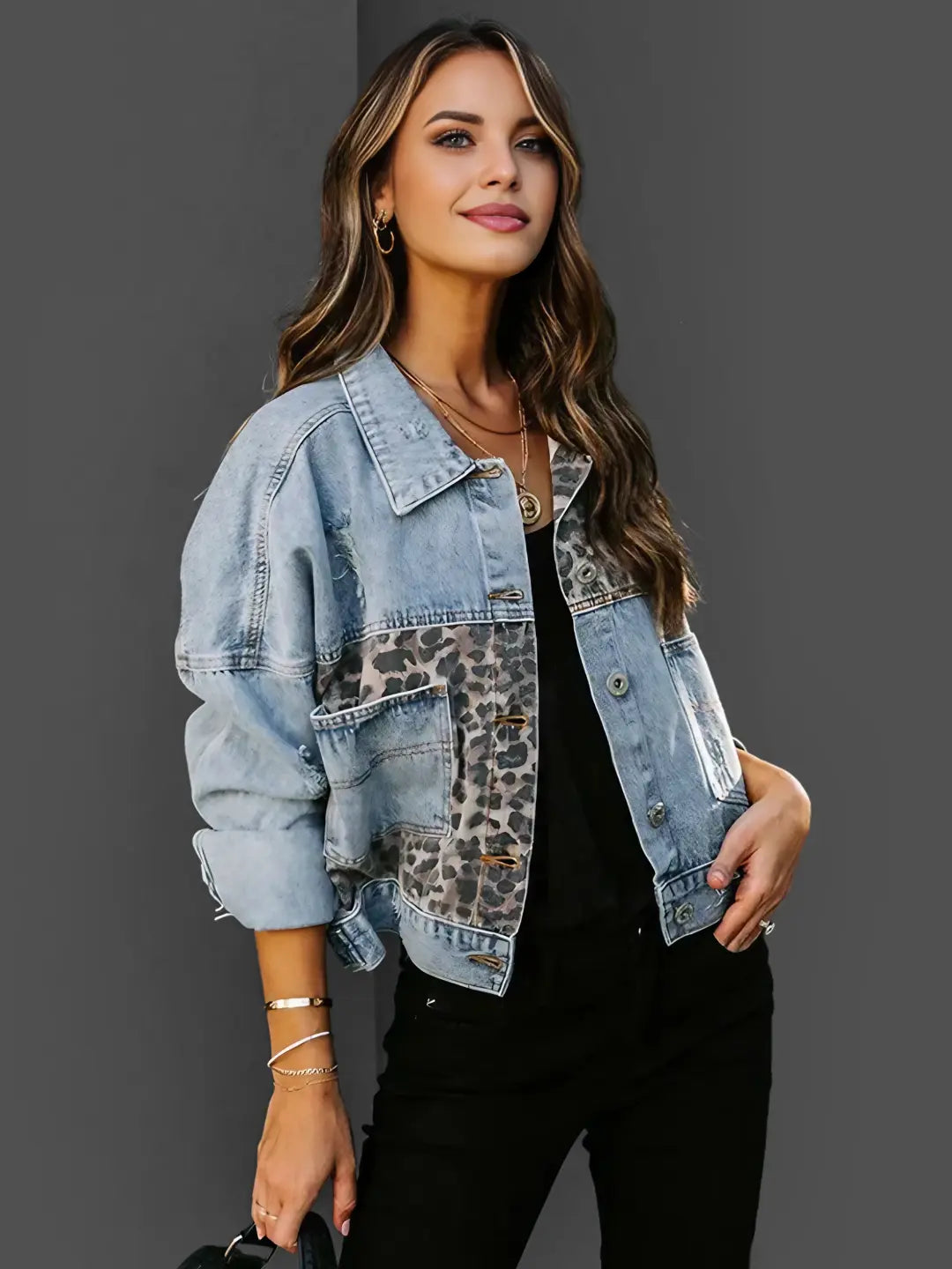 Sheena | Leopard Denim Jacket for Women