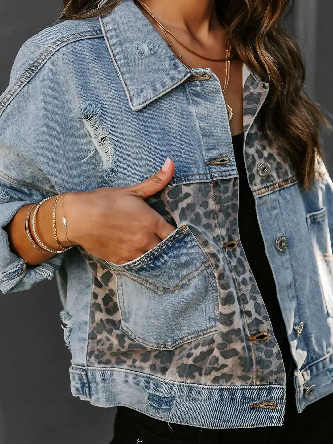 Sheena | Leopard Denim Jacket for Women