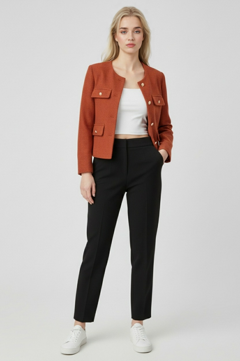 Orange-red Winter Short Jacket for Women