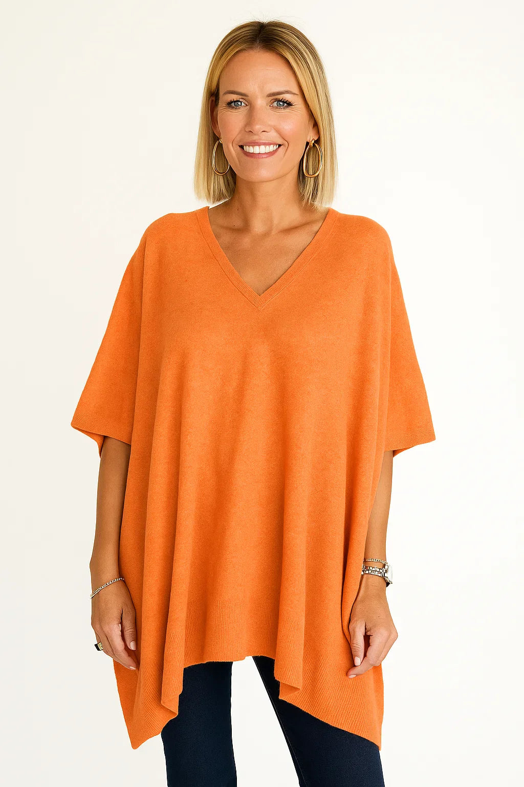 Ruby - Plain V-neck poncho sweater