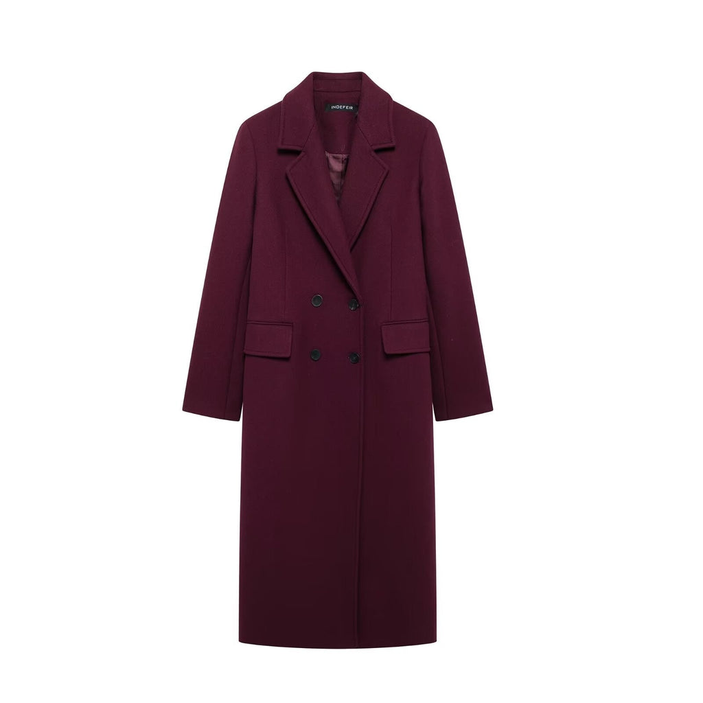 Francine | Women's Burgundy Double-Breasted Woolen Coat
