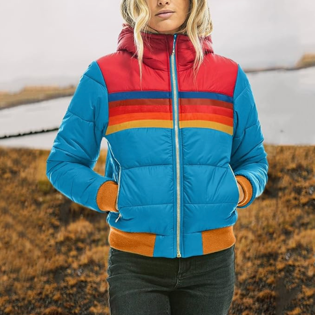 Grace - Women's Retro Stripe Puffer Jacket