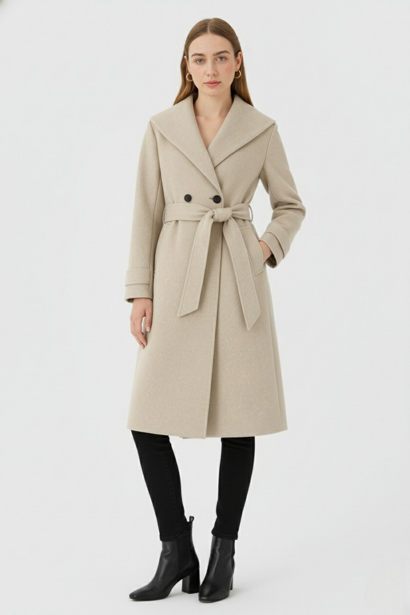 Stylish Long Khaki Hooded Coat