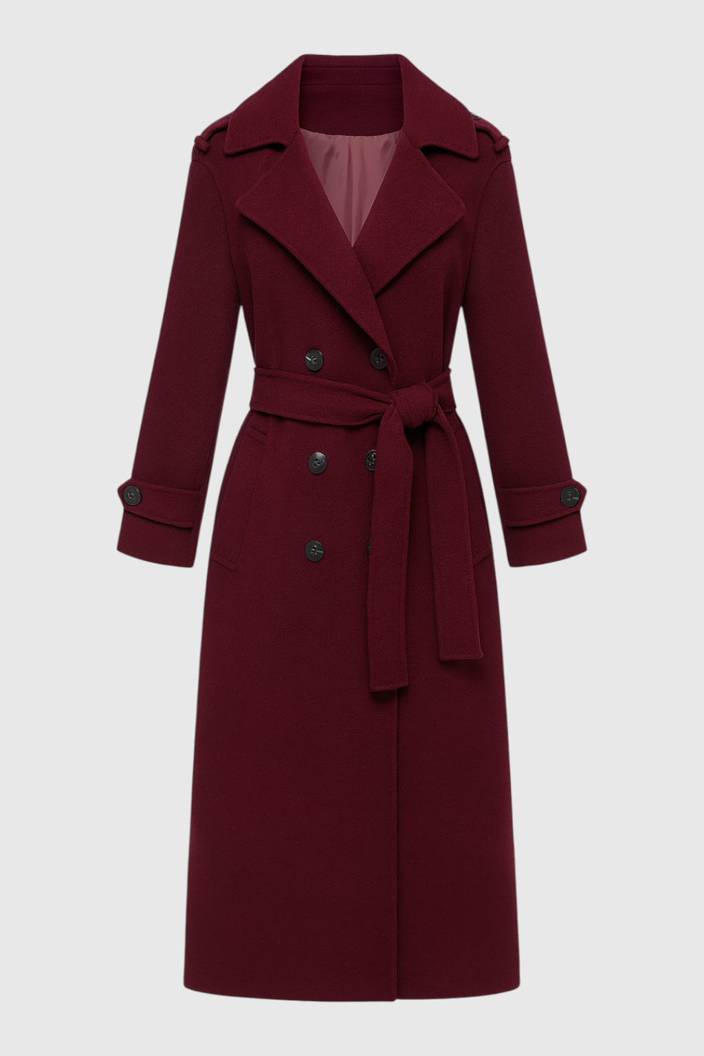 Women's Long Burgundy Coat with Belt
