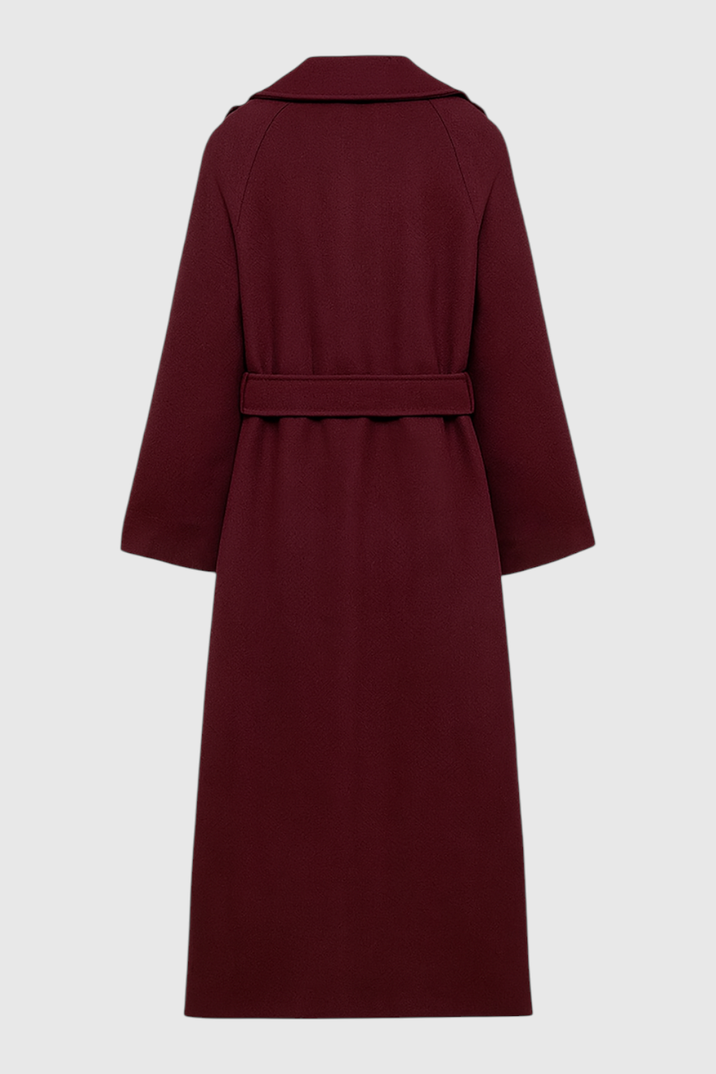 Women's Long Burgundy Coat with Belt