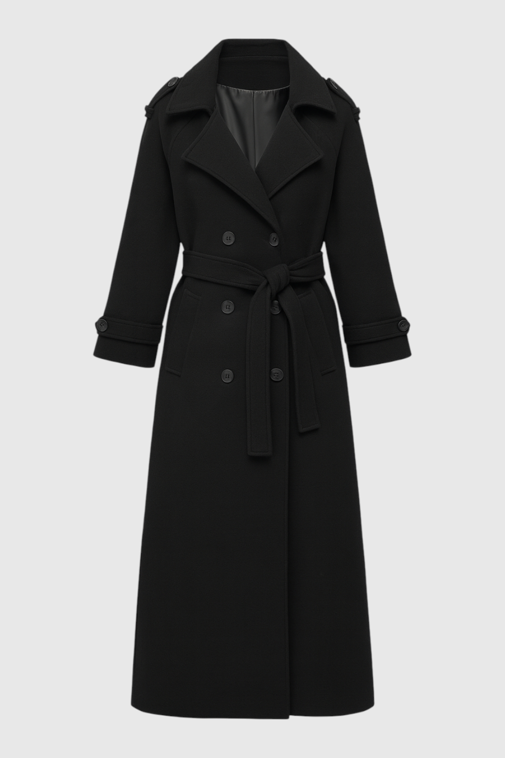 Women's Long Black Coat with Belt