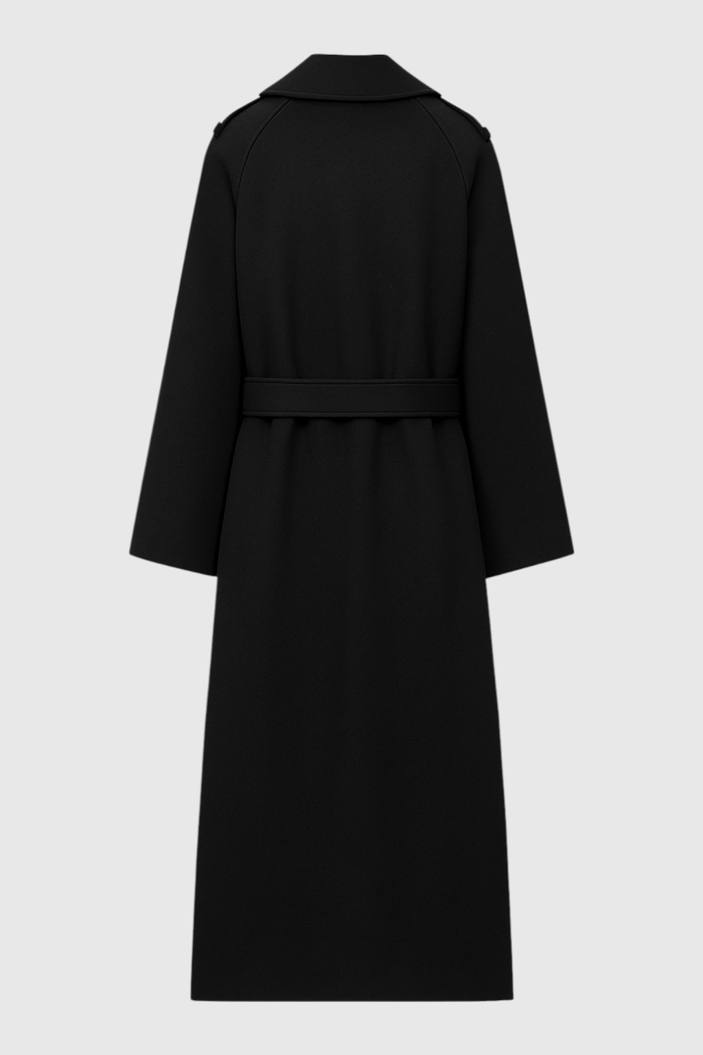 Women's Long Black Coat with Belt