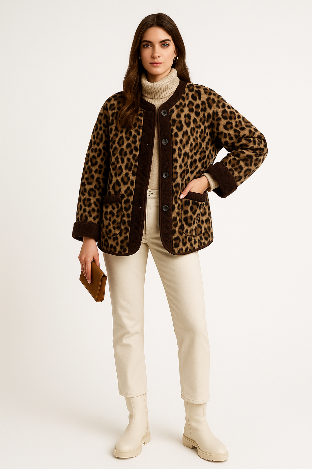 Women’s Classic Round Neck Leopard Print Jacket