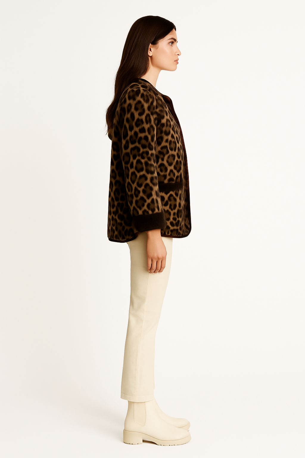 Women’s Classic Round Neck Leopard Print Jacket