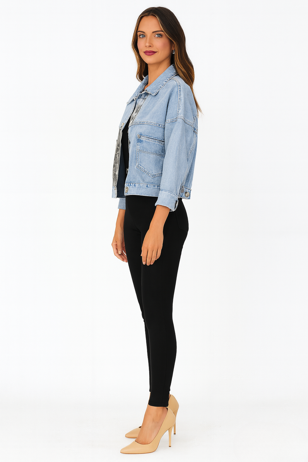 Women’s Denim Jacket with Animal Print Accent