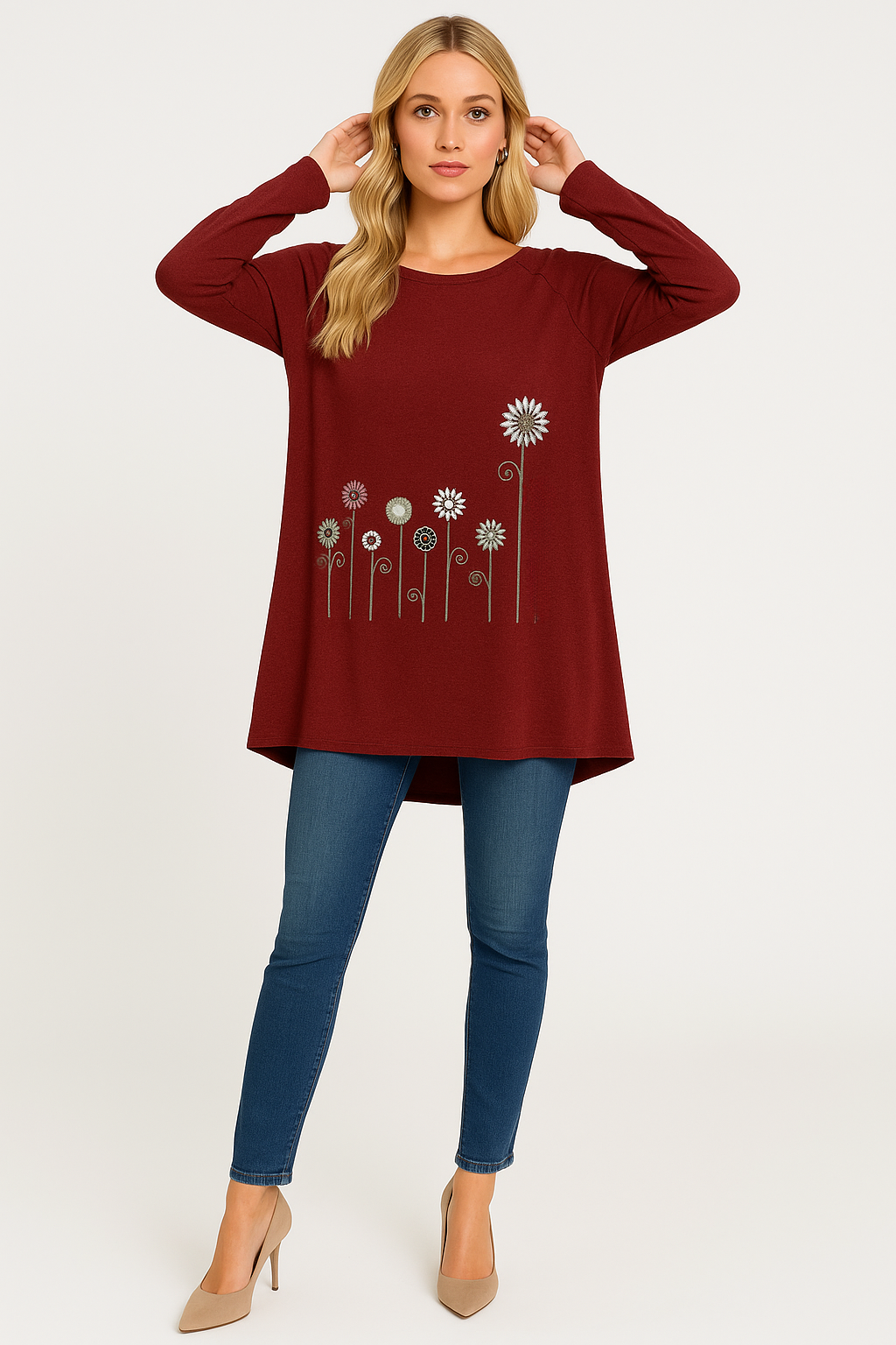 Women's Embroidered Sweatshirt with 3D Floral