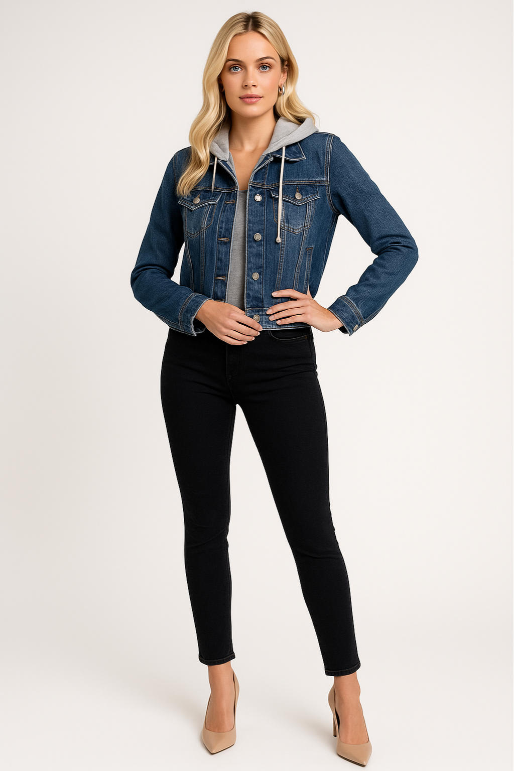 Women's Hooded Cropped Denim Jacket