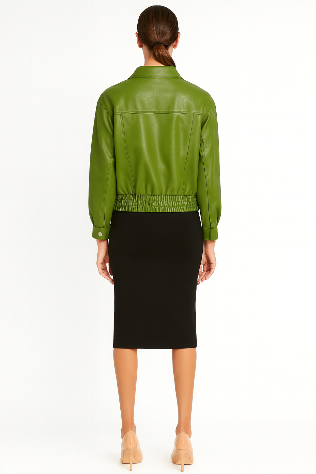 Women’s Leather Jacket with Zip Front and Flap Pockets