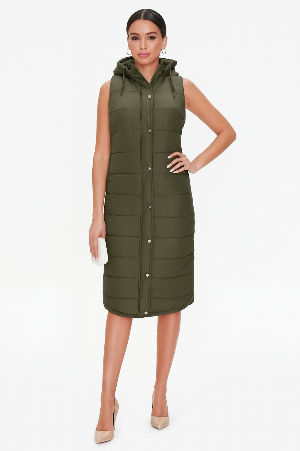 Women’s Long Puffer Vest with Hood