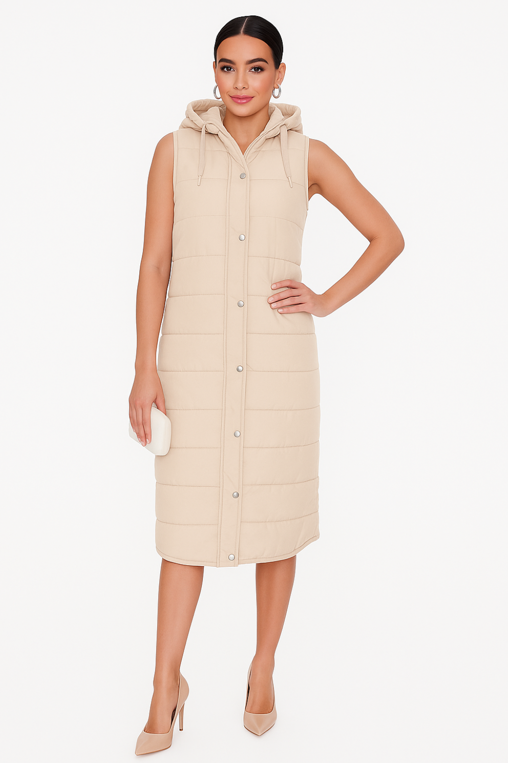 Women’s Long Puffer Vest with Hood