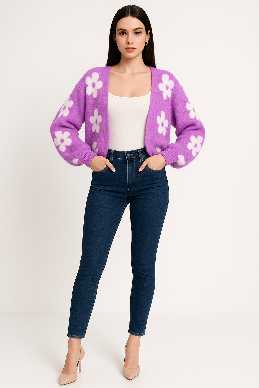 Women's Open Front Floral Cardigan