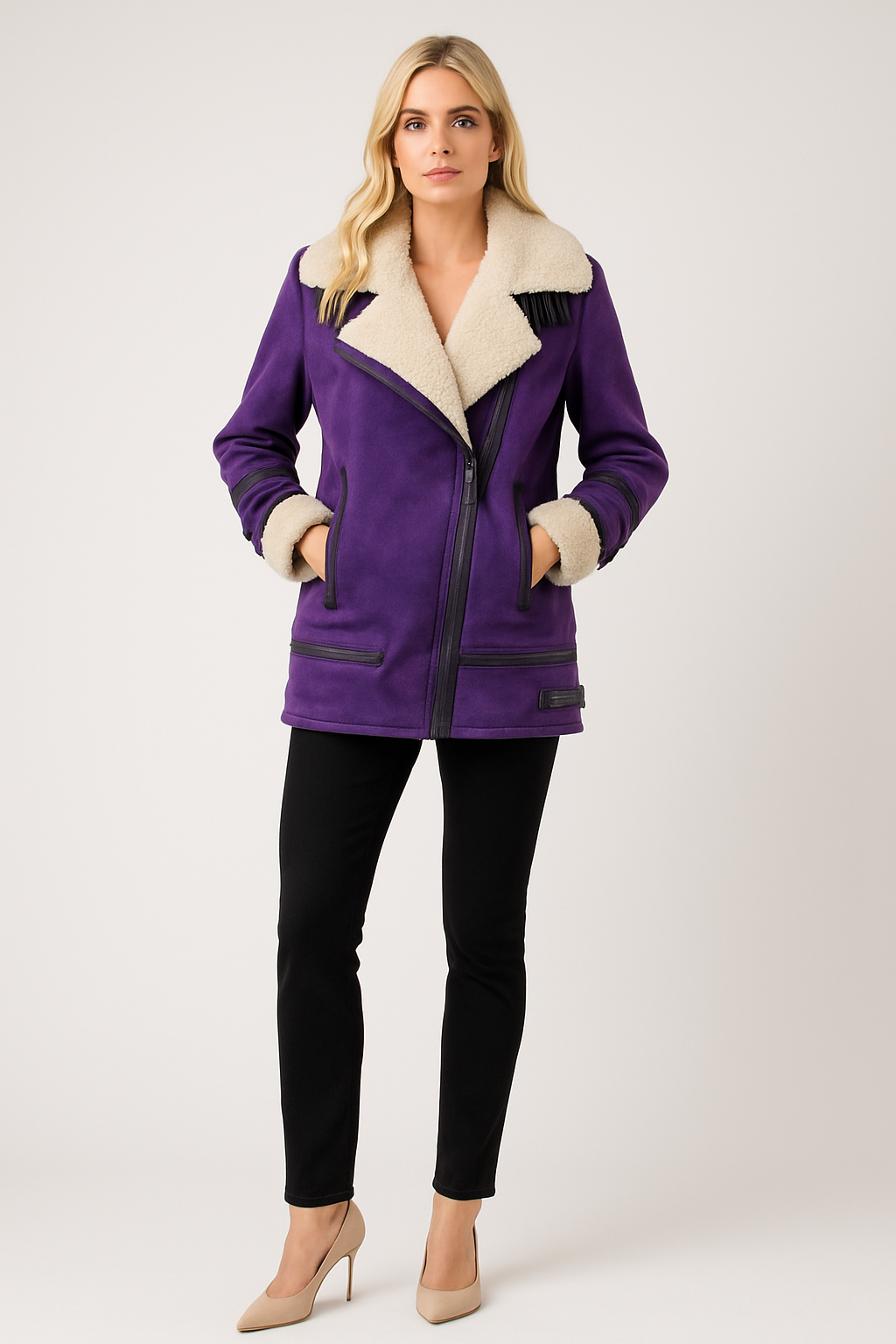 Women's Sherpa-Lined Suede Jacket