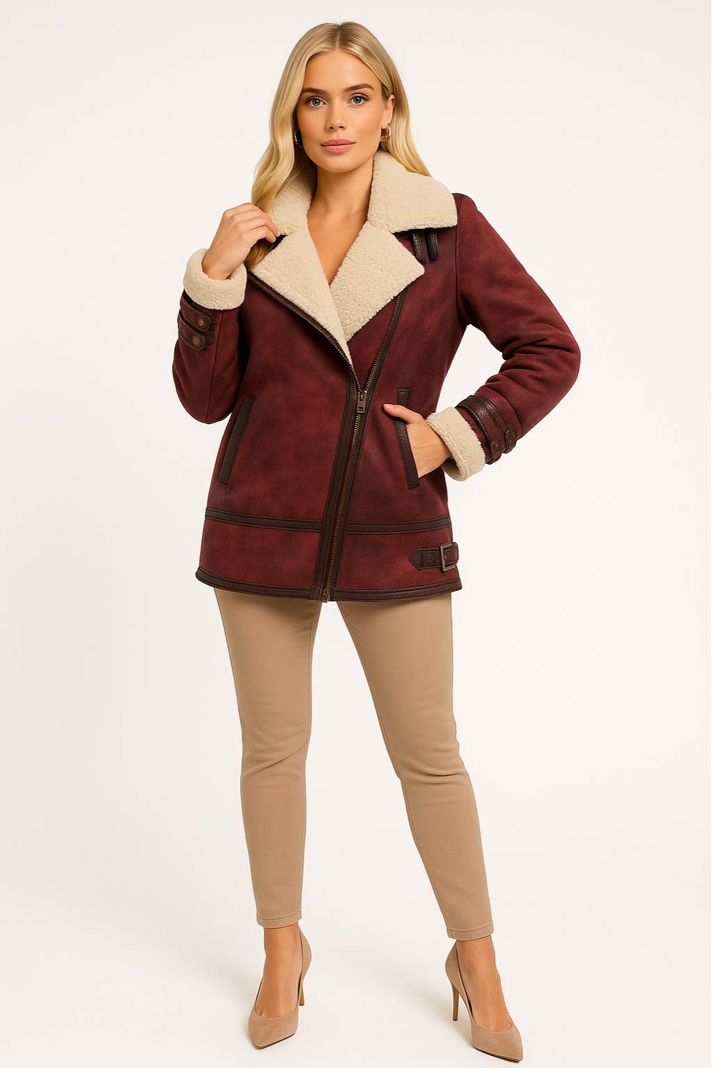 Women's Sherpa-Lined Suede Jacket