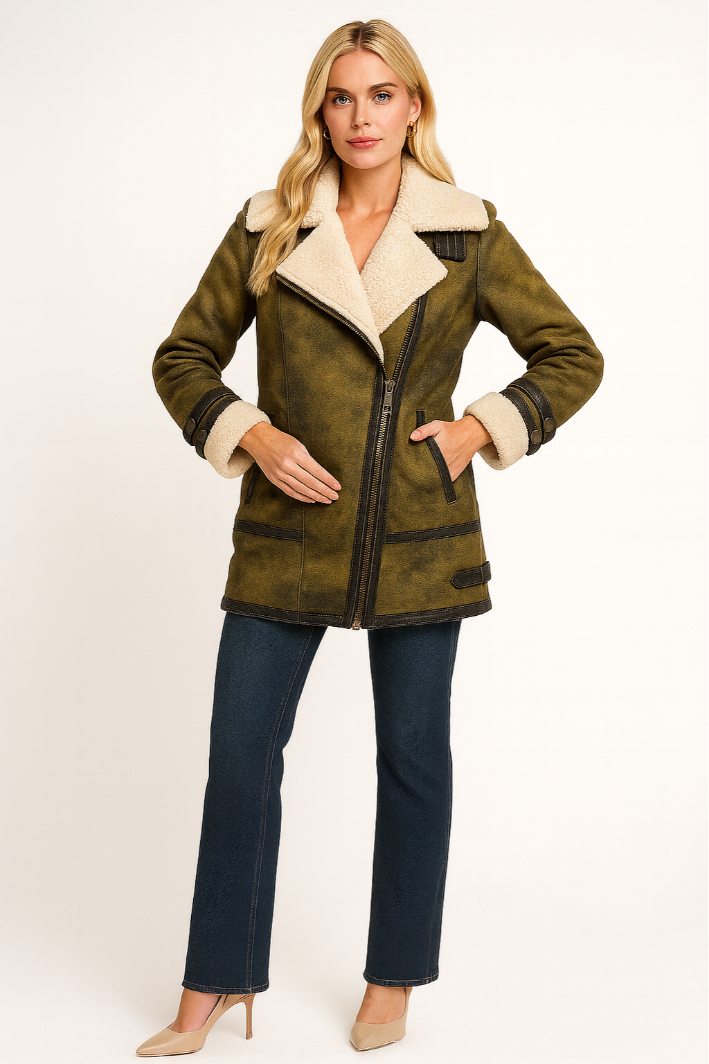 Women's Sherpa-Lined Suede Jacket